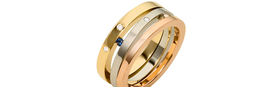 tricolour ring met saffier en 4 briljanten van 14 karaat goud